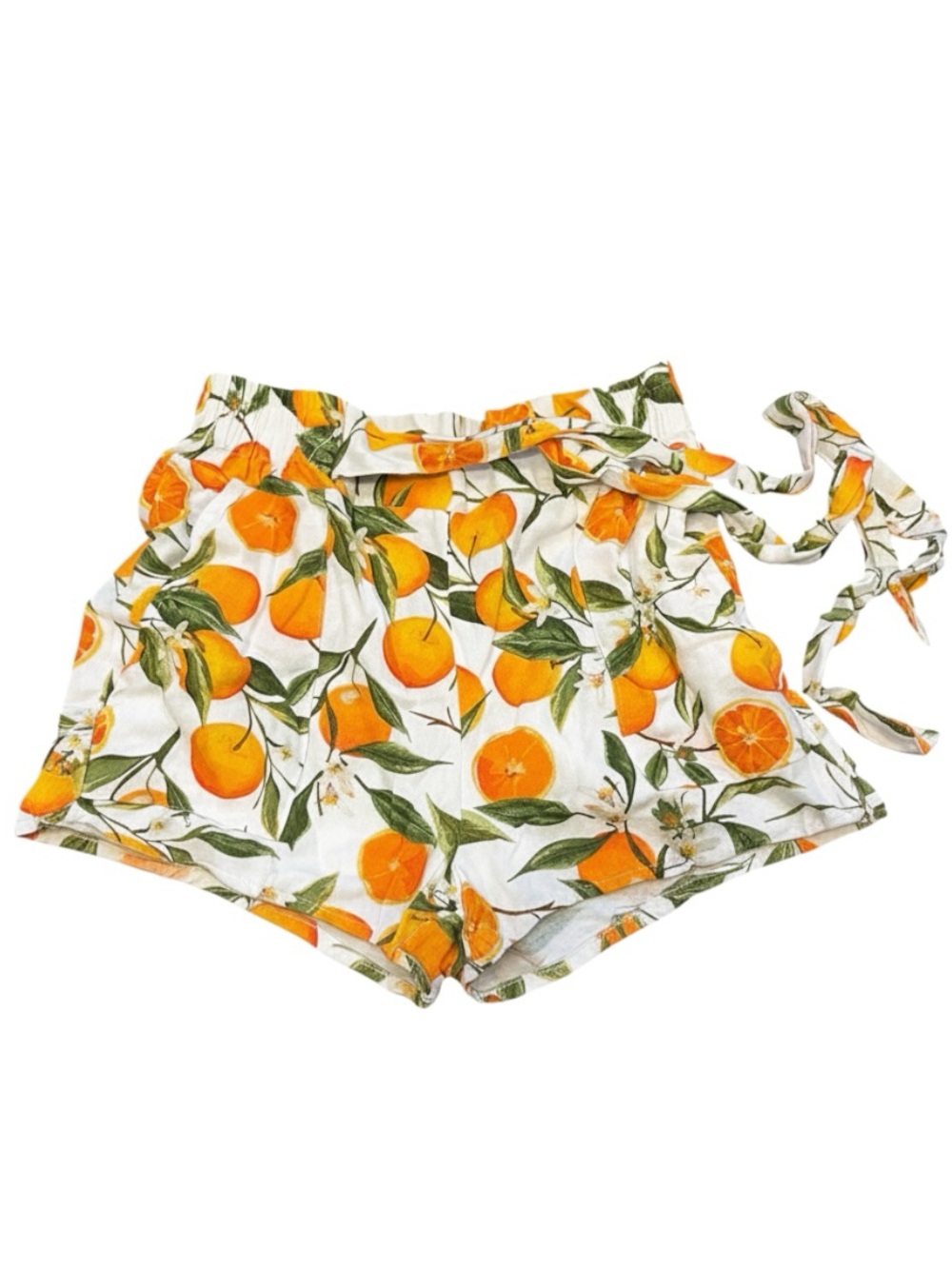 Women's Linen Blend Citrus Print Tie-Waist Shorts